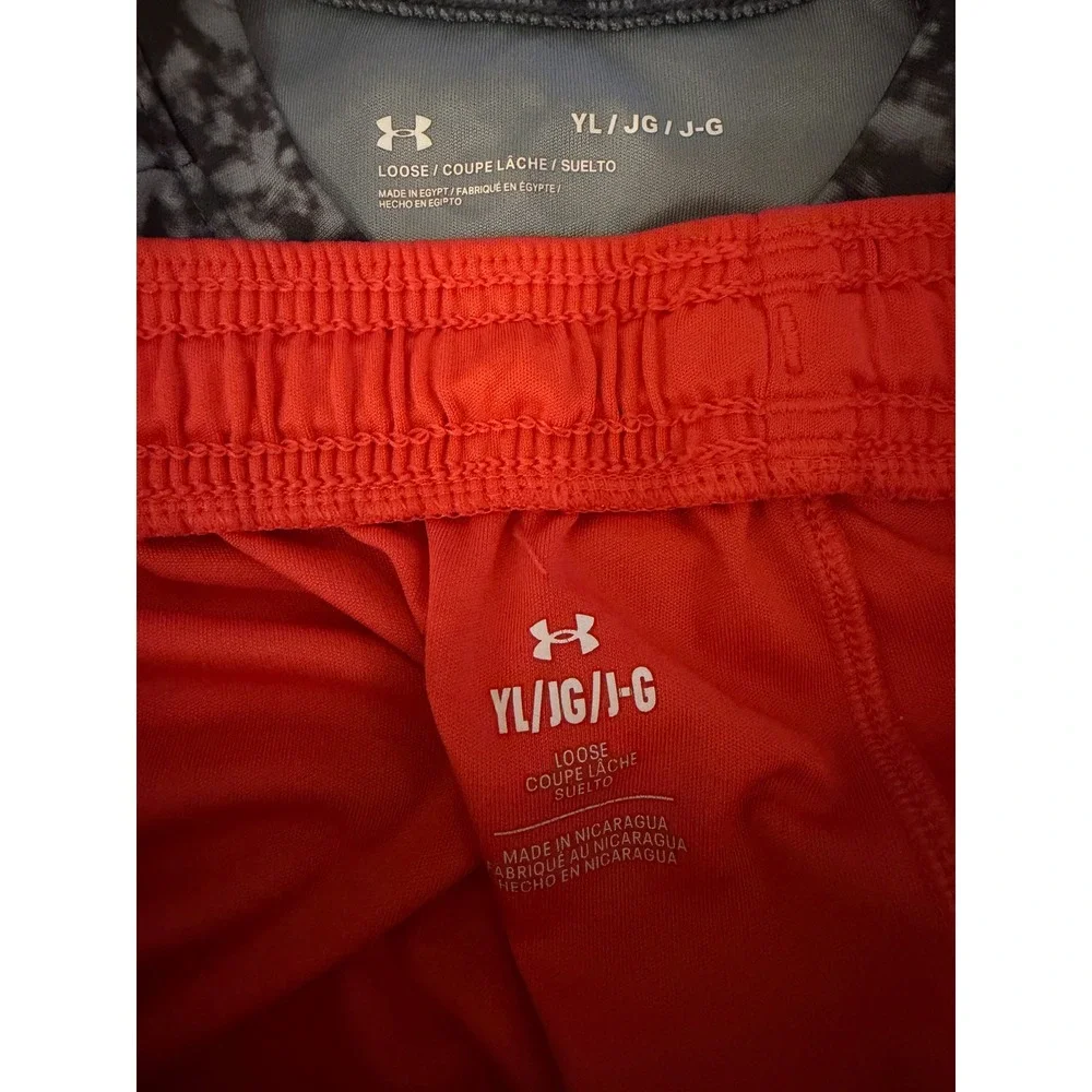 Under Armour Boys Gray Red Splatter Athletic Shirt Shorts Set - Youth Large